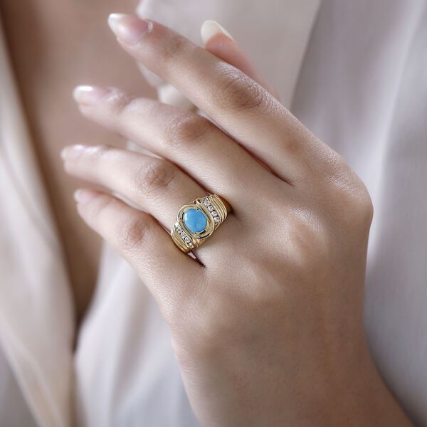 Amerikanischer nat&uuml;rlicher Sleeping Beauty T&uuml;rkis und Zirkon-Ring - 1,36 ct. image number 3