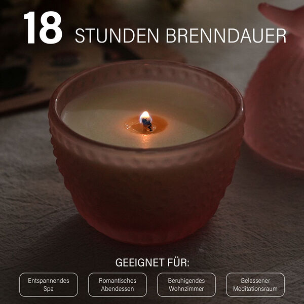 Premium Kollektion: Handgefertige Duftkerze im Glasgefäß, 18h Brenndauer, Rosa image number 4