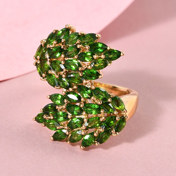 nat&uuml;rlicher Chromdiopsid Bypass Ring 925 Silber vergoldet  ca. 3,64 ct image number 2