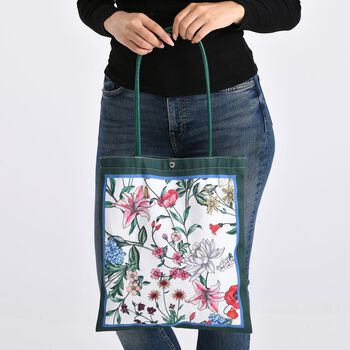 2er-Set Einkaufstaschen mit floralem Motiv, 34x40 cm, Dunkelgr&uuml;n