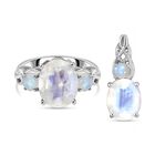 Premium Regenbogen Mondstein-Ring und Anhänger, 925 Silber platiniert ca. 7,55 ct