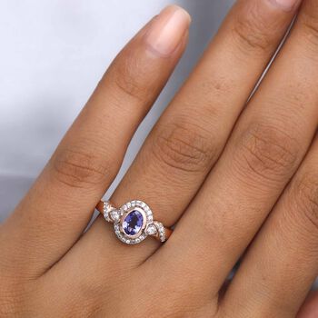 Tansanit und Zirkon-Ring, 925 Silber ros&eacute;vergoldet  ca. 0,87 ct