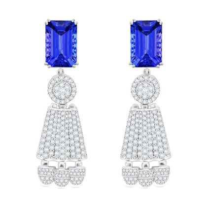 CHAIRMAN VAULT COLLECTION - AAAA Tansanit, Wei&szlig;er Diamant Ohrringe, zertifiziert und gepr&uuml;ft, 950 Platin ca. 25.47 ct