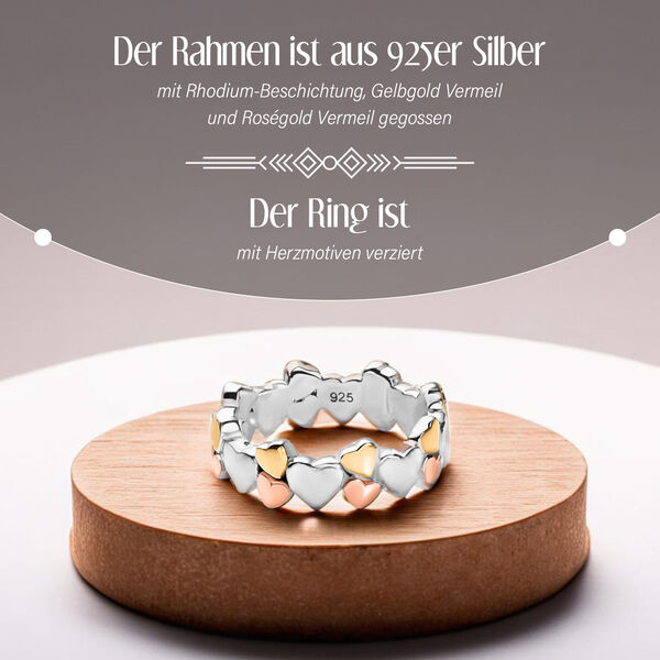 Dreifarbiger Bandring mit Herzmotiven image number 3