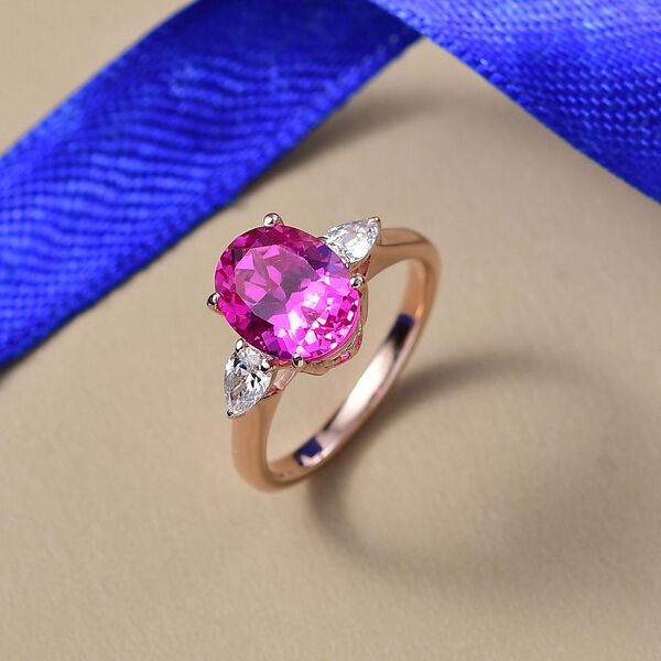 AAA Lab Grown Rosa Saphir, Lab Grown Diamant Ring 925 Silber 750 Roségold Vermeil (Größe 18.00) ca. 4.26 ct image number 1