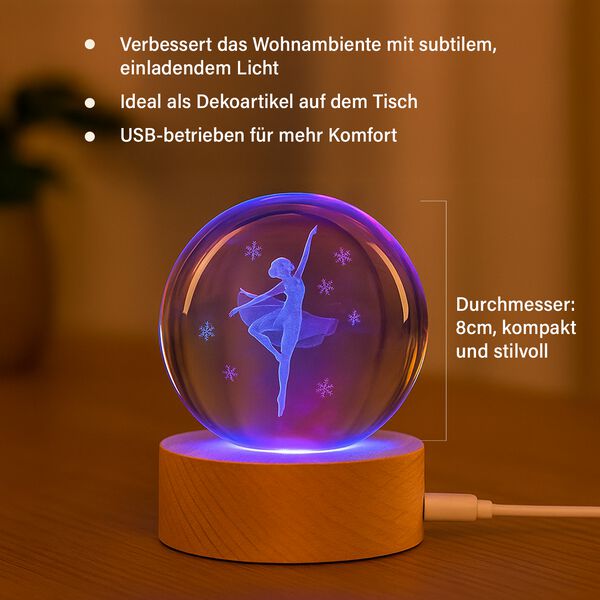 3D-Kristallglaskugel mit T&auml;nzerin, LED-Beleuchtung, 8cm, Farbwechsellicht image number 3