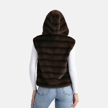 Weste mit Kapuze aus Webpelz, Einheitsgr&ouml;&szlig;e, Dunkelbraun