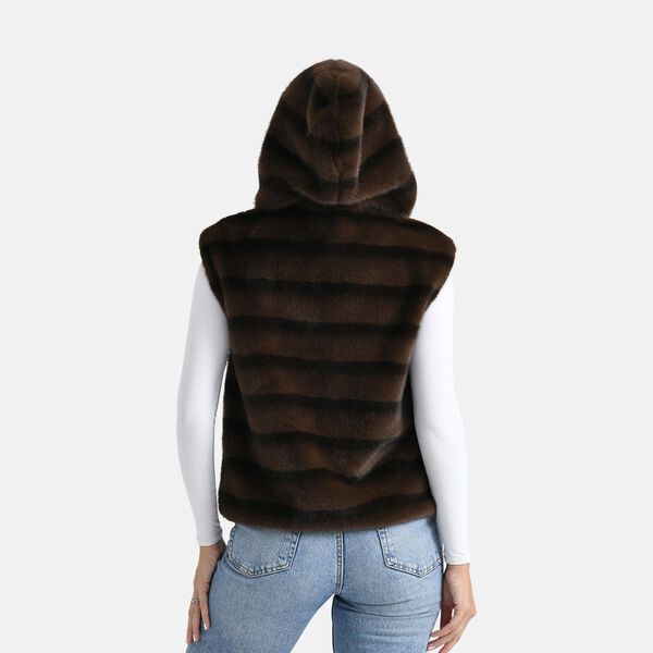 Weste mit Kapuze aus Webpelz, Einheitsgröße, Dunkelbraun image number 2
