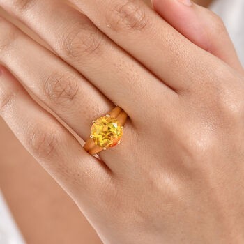 D'Joy - Sonnenfeuer-Kern-Design Sphaleros Quarz Ring, 925 Silber 750 Gelb Vergoldet (Gr&ouml;&szlig;e 18.00) ca. 5.22 ct