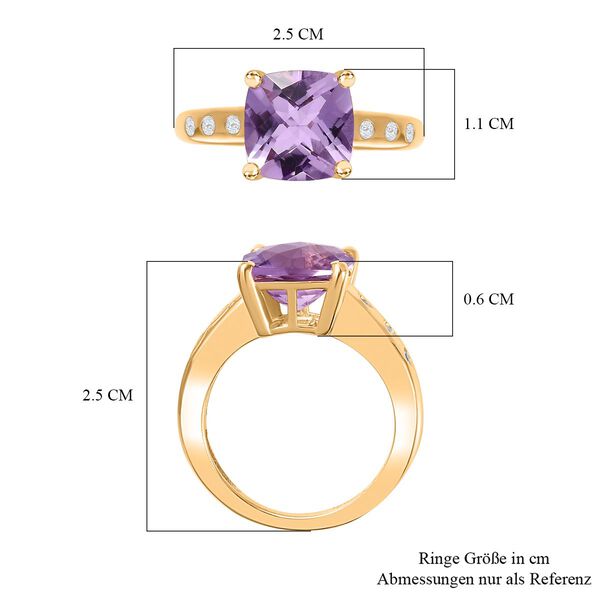 AA Rose De France Amethyst, Weißer Zirkon Ring 925 Silber 750 Gelbgold Vermeil (Größe 19.00) ca. 4,09 ct image number 7