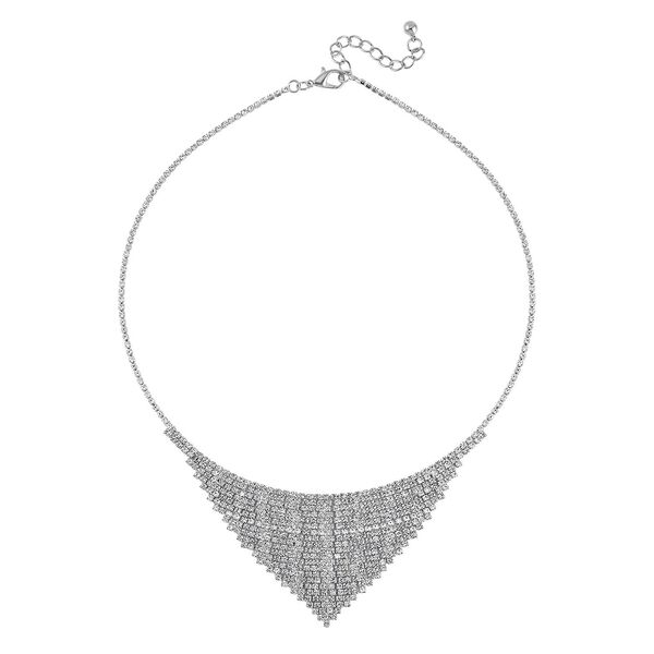 2er Set - Weißer Kristall Ohrringe und Halskette Schmuckset, silberfarben image number 2