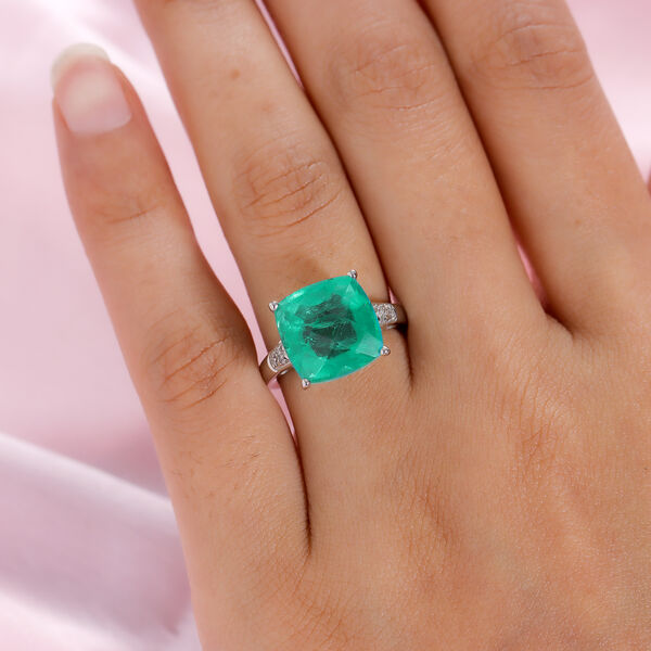 Smaragd-Triplett-Quarz und wei&szlig;er Zirkon-Ring, 925 Silber platiniert  ca. 7,42 ct image number 3