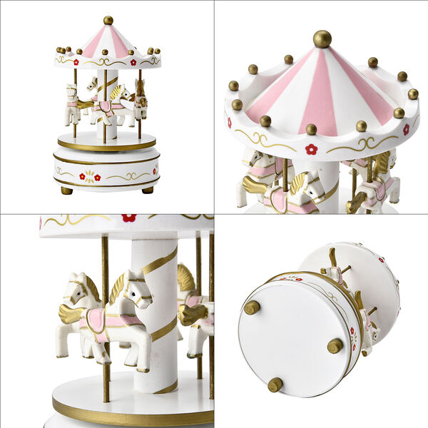 Holzkarussell Musikbox mit 4 Pferden, weiß und gold image number 7