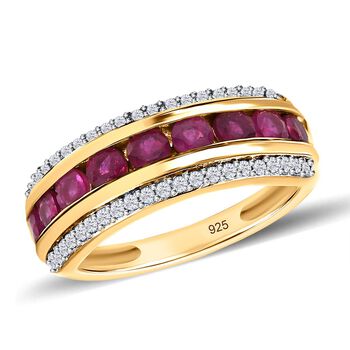 Afrikanischer Rubin (Fissure gef&uuml;llt), Wei&szlig;er Zirkon Ring 925 Silber Gelbgold Vermeil (Gr&ouml;&szlig;e 21.00) ca. 1.91 ct