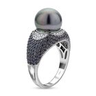 Tahiti-Perle, weißer Zirkon und schwarzer Spinell-Ring, 10-11 mm - 1,17 ct. image number 4