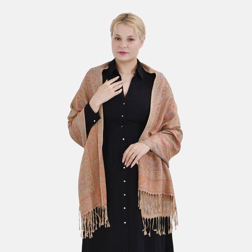 Jacquard Paisley-Schal mit Fransen, 170cm x 75cm, Orange image number 0