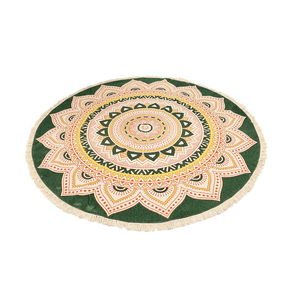 Handgewebter Teppich aus 100% Baumwolle, 150 cm Durchmesser, Mandala Gr&uuml;n image number 3