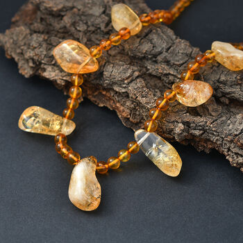 EVER TRUE Citrin, Bernstein Halskette ca. 45 cm + 5 cm Extender, 316L Edelstahl 750 Vergoldet