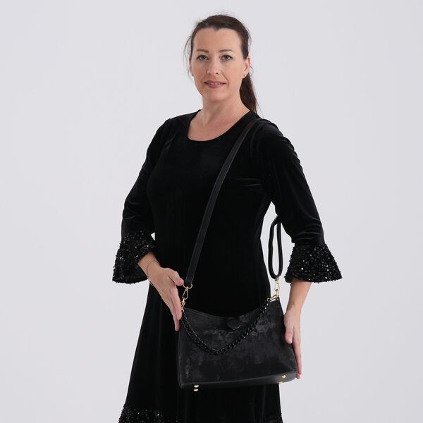 Crossbody Taschen Set 2 teilig mit Rei&szlig;verschlussfach und Innenfach 30 x 12 x 20 cm Schwarz image number 3