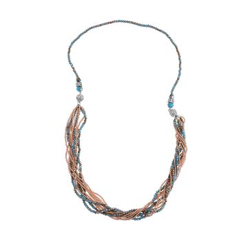 2er Set mehrschichtiger Halsketten und Ohrringe, Blaue, braune und champagnerfarbene Kristallperlen und wei&szlig;e Kristalle