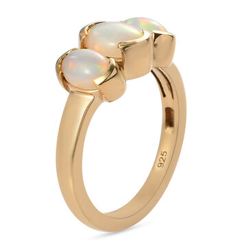 Nat&uuml;rlicher &Auml;thiopischer Opal 3 Stein Ring 925 Silber vergoldet  ca. 1,13 ct