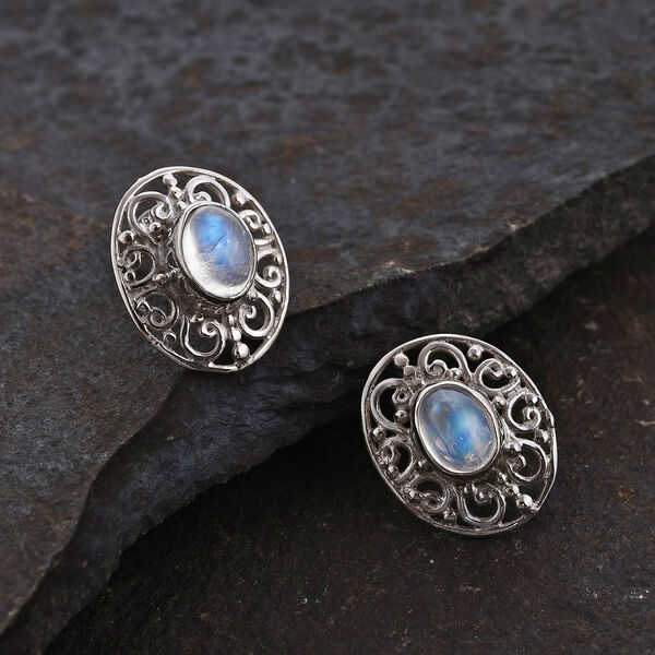 Royal Bali Kollektion - Regenbogen Mondstein Ohrringe 925 Silber ca. 2.53 ct image number 1