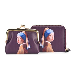 2-in-1-Geldbörse mit Mädchen-mit-Perlenohrring-Motiv, 11x5x8 cm, Schwarz