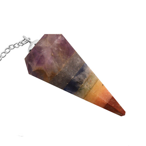 Mehrfarbige Edelsteinscheiben 7 Chakra Donut-Pendel mit Spindel, silberfarben ca. 50.00 ct image number 1