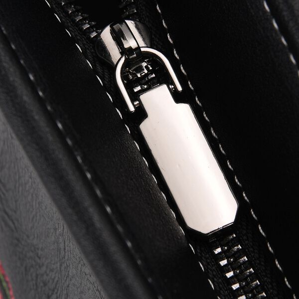 Bestickter Shopper, Kunstleder, Blumen Design, 46 x 15 x 28 cm, Schwarz image number 6