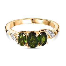 Natürlicher Chromdiopsid Ring 925 Silber 750 Gelbgold Vermeil (Größe 21.00) ca. 1,01 ct