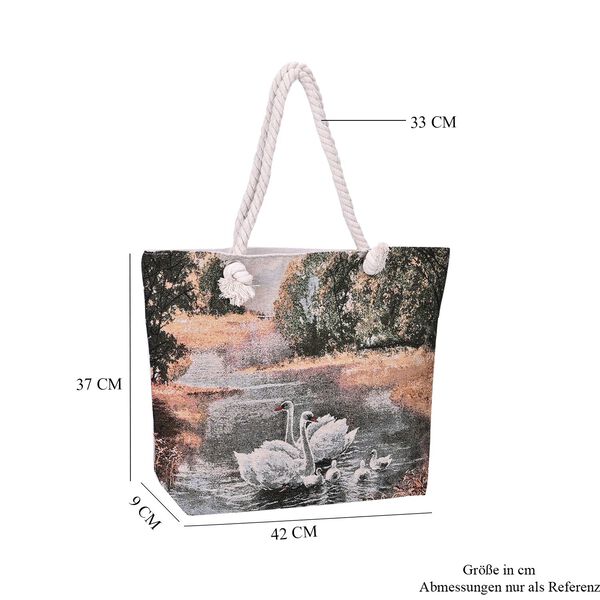 Gewebte Jute-Tasche mit Schwanenfamilie, mehrfarbig image number 7