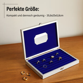 Minakari-Ringbox, oxidiertes Finish, Blumenpr&auml;gung, f&uuml;r 150 Ringe, 35,6x25x5,8 cm