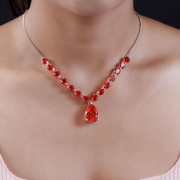 Padparadscha Triplett Quarz Halskette, ca. 45 cm, 925 Silber platiniert ca. 29.90 ct image number 2