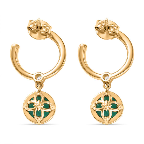 D'Joy Smaragd-Quarz Triplette, Wei&szlig;er Zirkon Ohrringe 925 Silber 750 Gelb Vergoldet ca. 3,12 ct. image number 4
