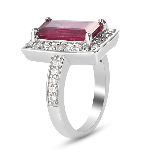 Fissure gef&uuml;llt Rubin und Zirkon Halo Ring 925 Silber Platin-&Uuml;berzug image number 5