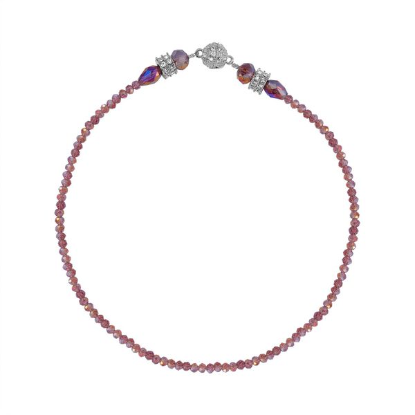 2er Set mehrschichtiger Halsketten und Ohrringe, Lila Kristallperlen und wei&szlig;e Kristalle image number 6