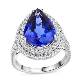 Rhapsody AAAA Tansanit, Weißer Diamant Ring 950 Platin (Größe 16.50) ca. 9,40 ct