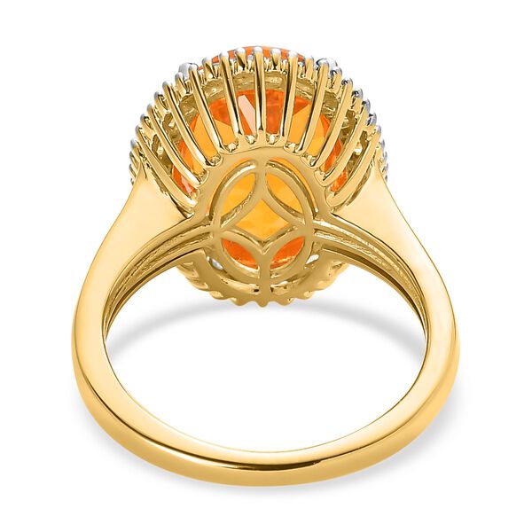 Brasilianischer Feueropal, weißer Diamant Ring, 925 Silber Gelbgold Vermeil, (Größe 17.00) ca. 4.18 ct image number 5