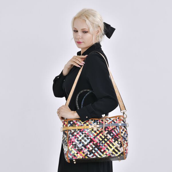 Chaos by Elsie - 100% gewebter Echtleder Tasche mit RFID schutz, 35x24x15 cm, gl&auml;nzend image number 2