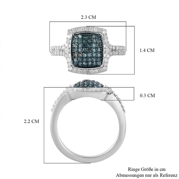 Weißer und blauer Diamant-Halo-Ring, 925 Silber platiniert, 0,75 ct. image number 7