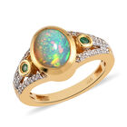 Natürlicher Äthiopischer Opal und Smaragd Ring 925 Silber vergoldet (Größe 16.00) image number 3