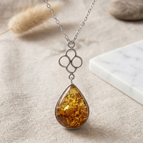 Nat&uuml;rlicher Baltischer Bernstein Halskette ca. 45 cm 925 Silber image number 1