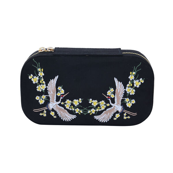 Rechteckiges, besticktes Schmuckk&auml;stchen aus Samt mit Rei&szlig;verschluss, Schwarz image number 5