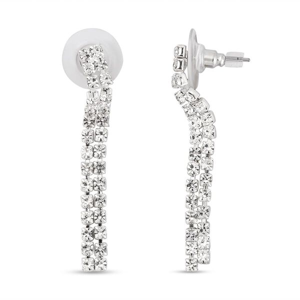 2er Set - Weißes Kristall Ohrringe und Halskette Schmuckset, reines Messing image number 5