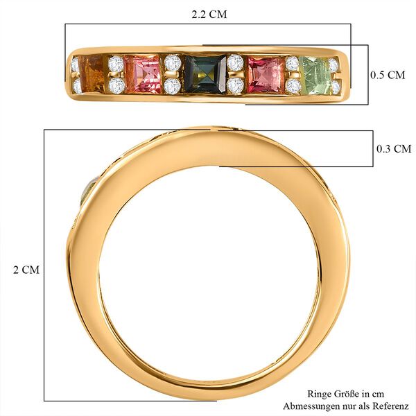 AA Mehrfarbiger-Turmalin, Weißer Zirkon Ring, 925 Silber, 750 Gelbgold Vermeil (Größe 19.00) ca. 0.95 ct image number 7