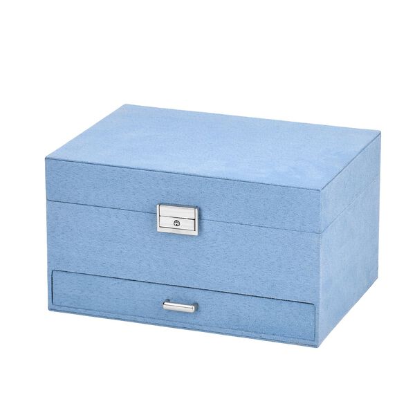 4-lagige Schmuckbox aus Samt mit 10 Silberputztüchern, 23,8×17×14,2 cm, Türkisblau image number 3