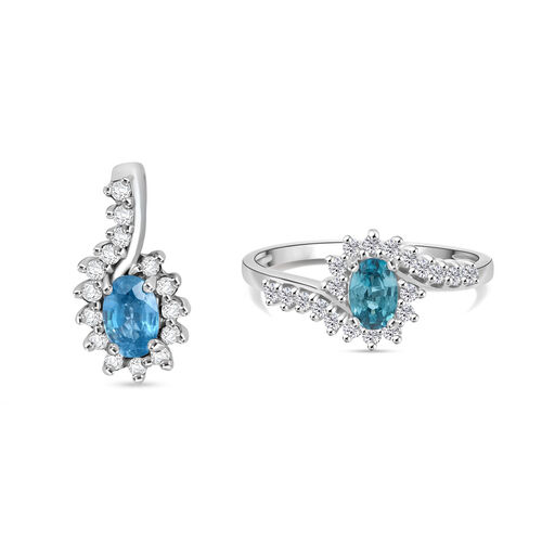 D’Joy AA blauer und weißer Zirkon Ring und Anhänger image number 0