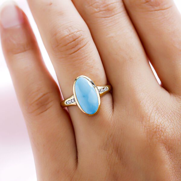 Amerikanischer, nat&uuml;rlicher Sleeping Beauty T&uuml;rkis und Zirkon-Ring - 3,30 ct. image number 3