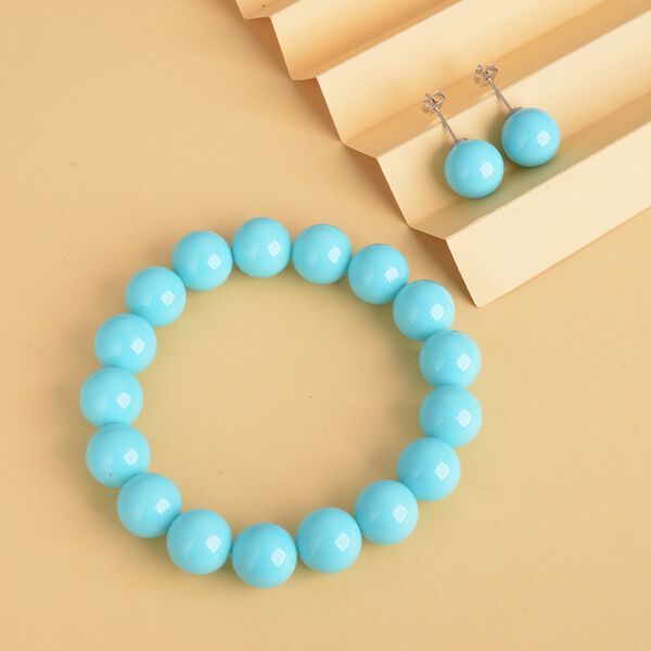 2er-Set, Türkises Muschelkernperlen-Armband und Ohrringe - 211 ct. image number 2