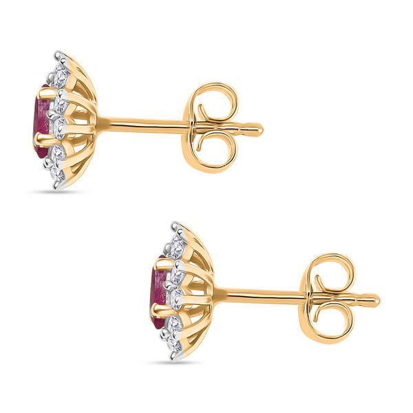 AA Afrikanischer Rubin (Fissure gef&uuml;llt), Wei&szlig;er Zirkon Ohrringe 925 Silber 750 Gelb Vergoldet ca. 1.21 ct image number 4